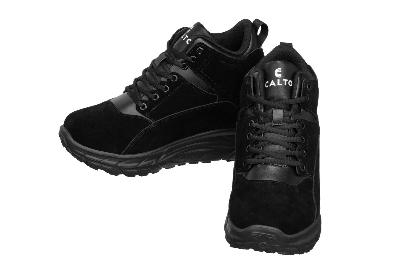 Elevator shoes height increase CALTO - S22801 - 4 Inches Taller (Black) - Hiking Style Boots
