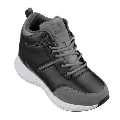 Elevator shoes height increase CALTO - S22817 - 3.6 Inches Taller (Black/Grey) - High - Top Sneakers