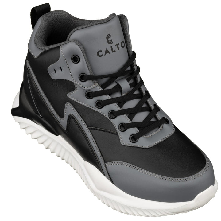 Elevator shoes height increase CALTO - S3061 - 4 Inches Taller (Black/Grey) - Lightweight Sneakers