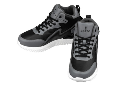 Elevator shoes height increase CALTO - S3061 - 4 Inches Taller (Black/Grey) - Lightweight Sneakers