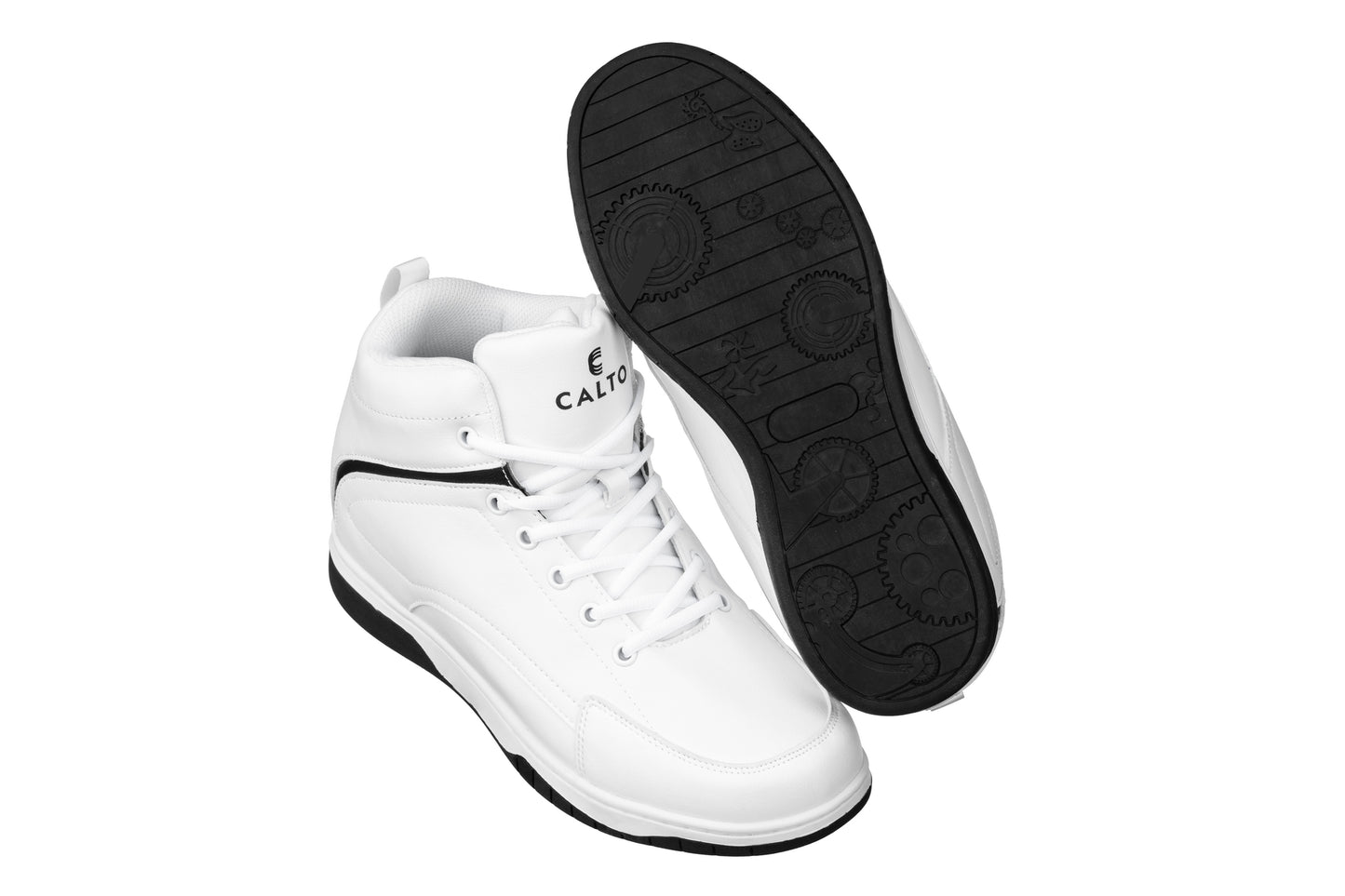 Elevator shoes height increase CALTO - S3265 - 3.2 Inches Taller (White/Black) - Sneakers