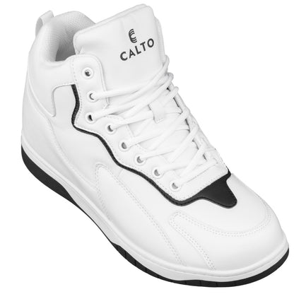 Elevator shoes height increase CALTO - S3269 - 3.2 Inches Taller (White/Black) - Sneakers