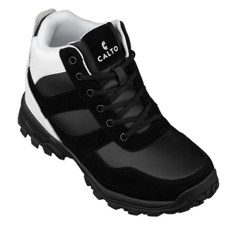 Elevator shoes height increase CALTO - S33510 - 3.6 Inches Taller (Black/White) - Hiker Sneakers