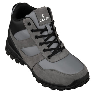 Elevator shoes height increase CALTO - S33511 - 3.6 Inches Taller (Grey/Black) - Hiker Sneakers