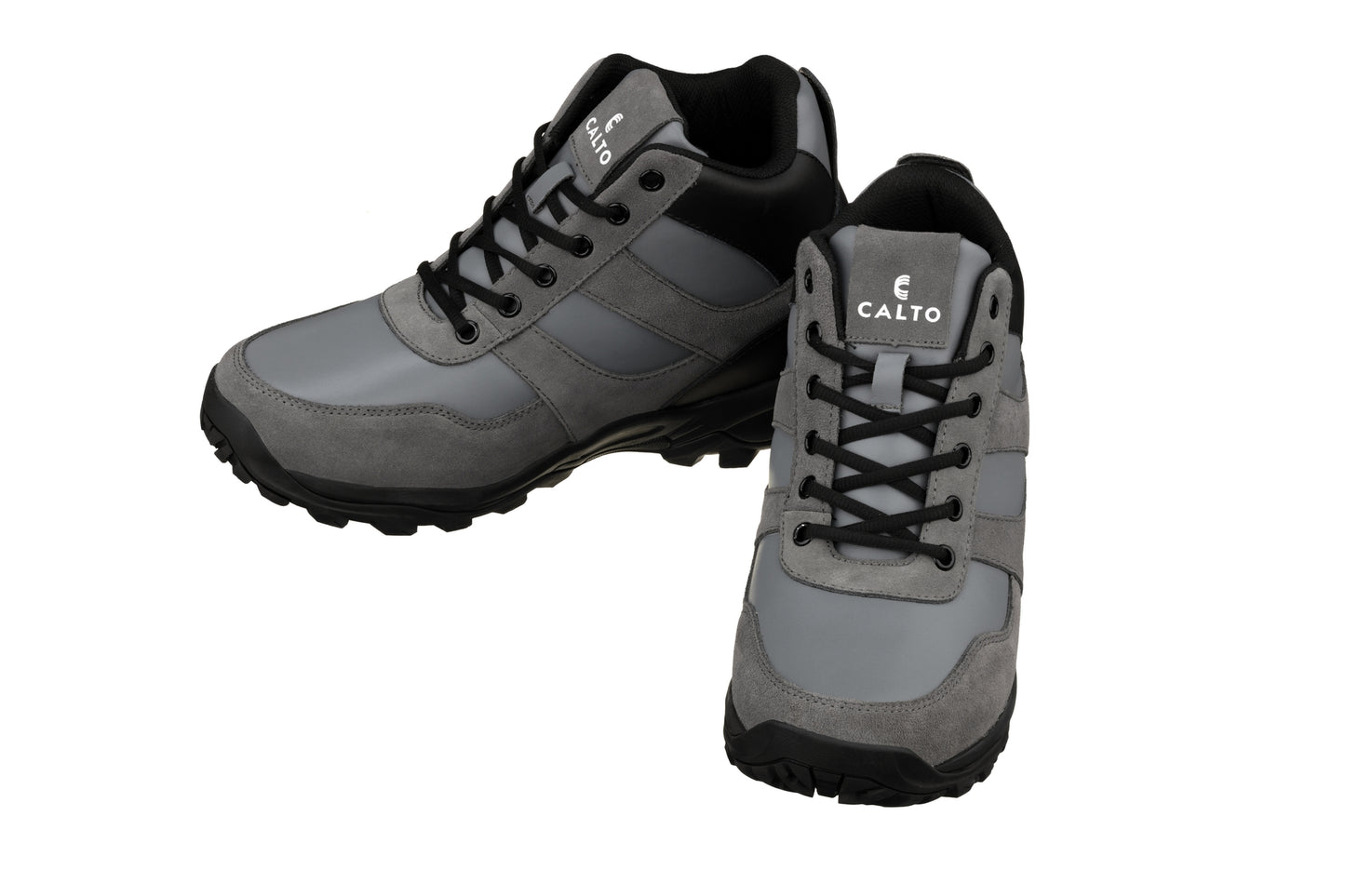 Elevator shoes height increase CALTO - S33511 - 3.6 Inches Taller (Grey/Black) - Hiker Sneakers