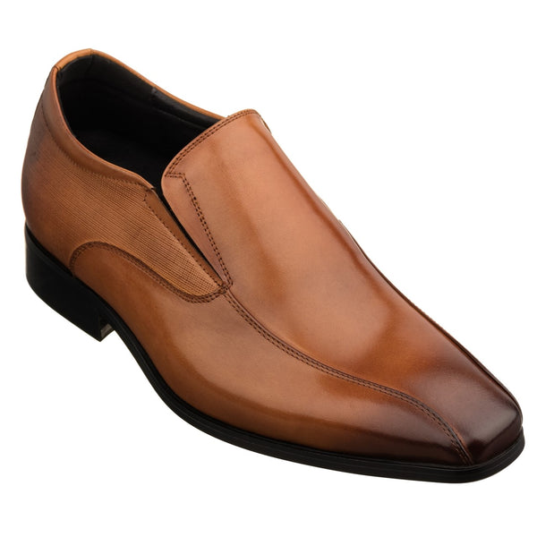 靴 Humant square toe shoes TOTO - Y6362 - 2.2 Inches Taller (Brown) - Slip-On Dress Oxford