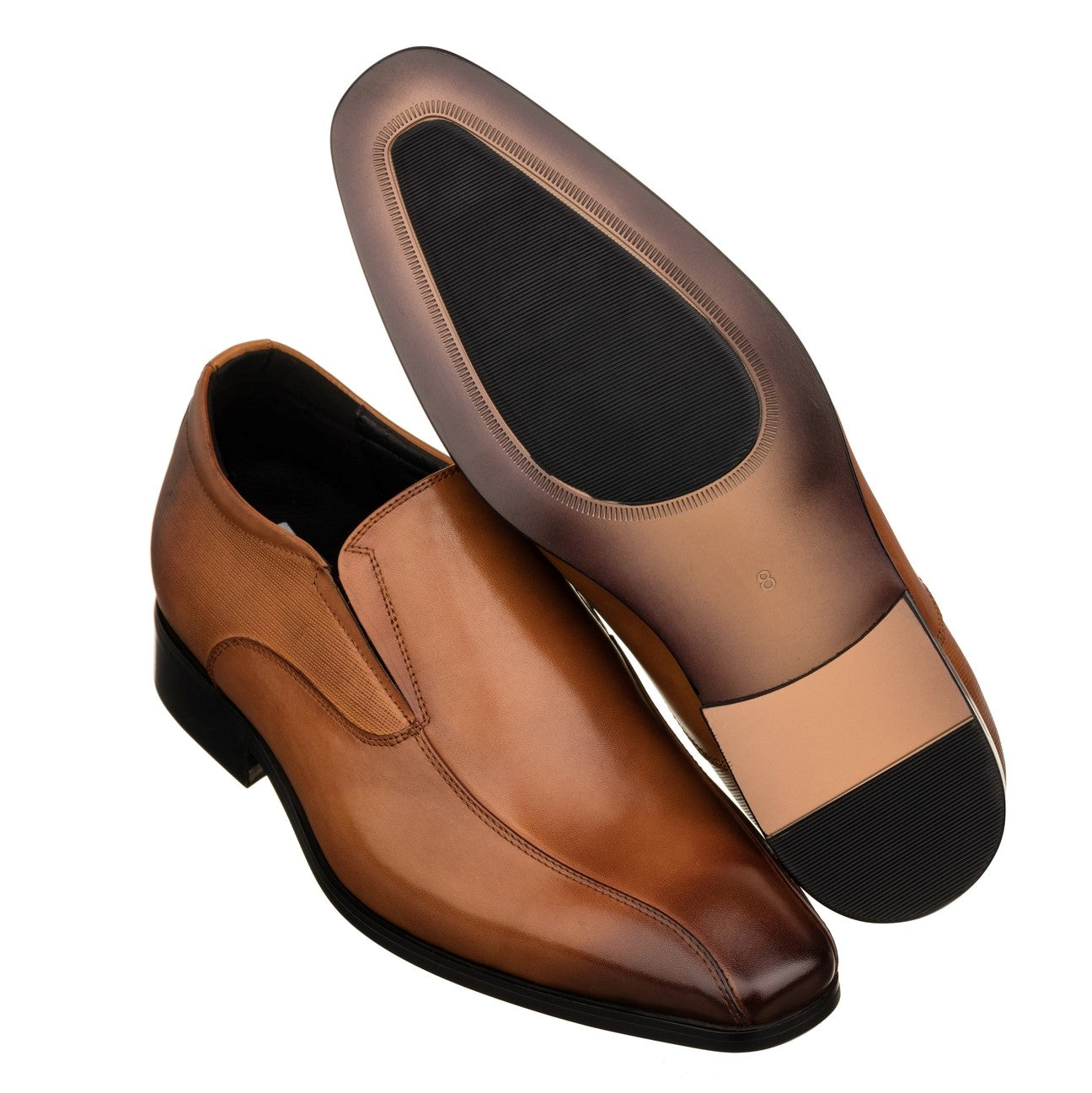 Elevator shoes height increase TOTO - Y6362 - 2.2 Inches Taller (Brown) - Slip-On Dress Oxford