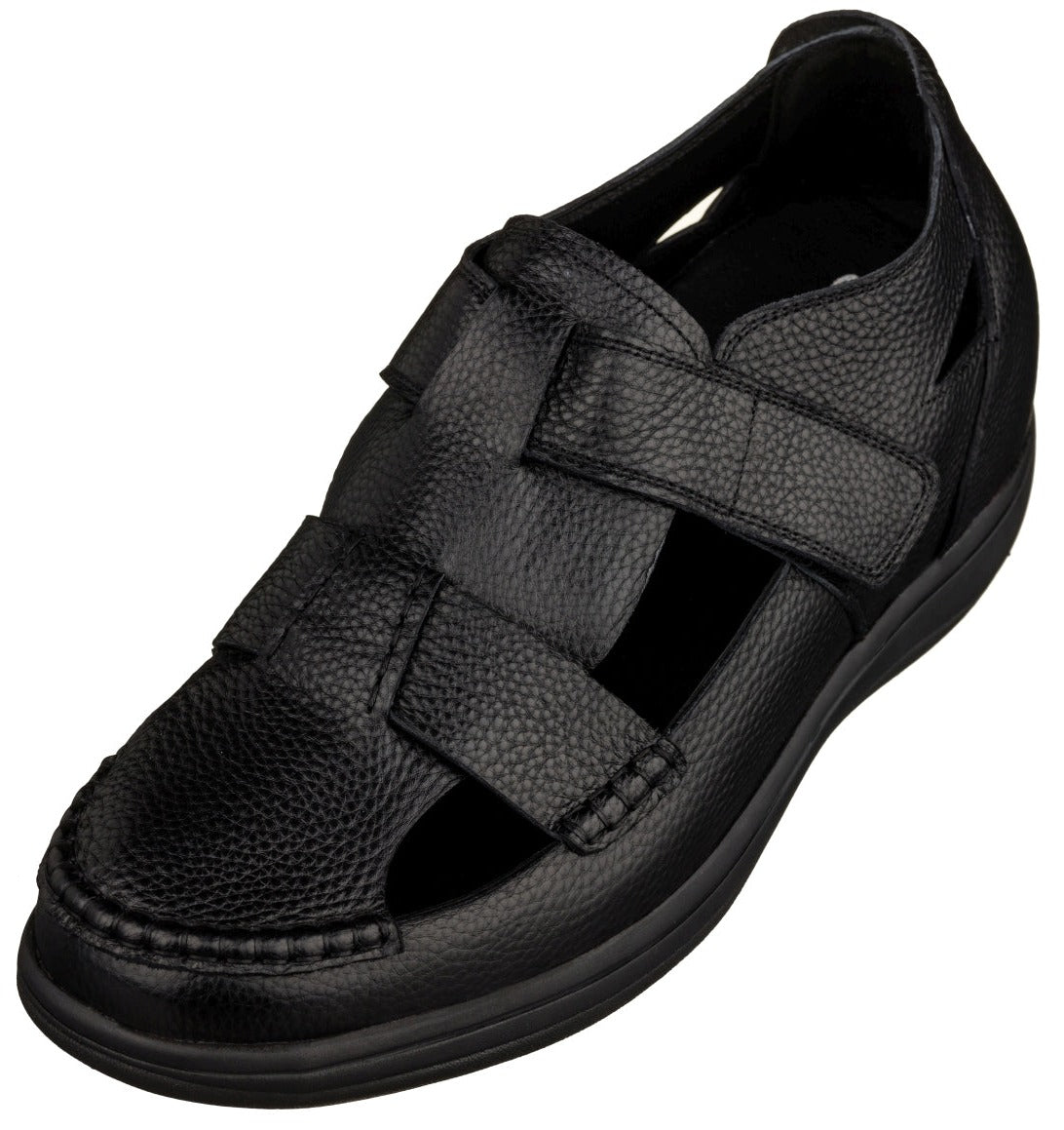 Elevator shoes height increase CALTO - K2661 - 3.2 Inches Taller (Black) - Casual Fisherman Sandal