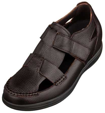 Elevator shoes height increase CALTO - K2662 - 3.2 Inches Taller (Dark Brown) - Casual Fisherman Sandal