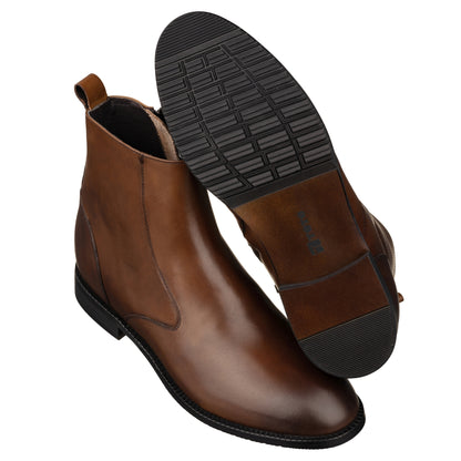 Elevator shoes height increase TOTO - K33093 - 2.6 Inches Taller (Coffee Brown) - Zipper Boot