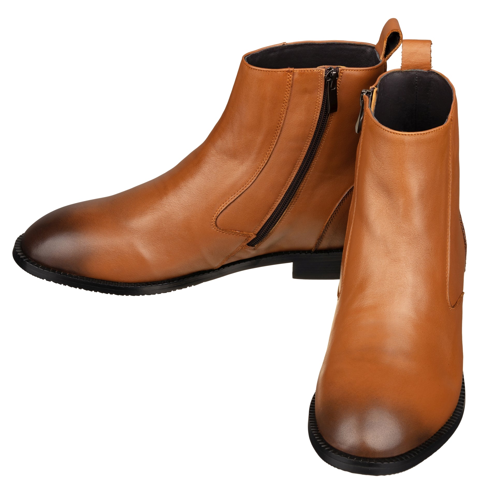 Elevator shoes height increase TOTO - K33094 - 2.6 Inches Taller (Light Brown) - Zipper Boot