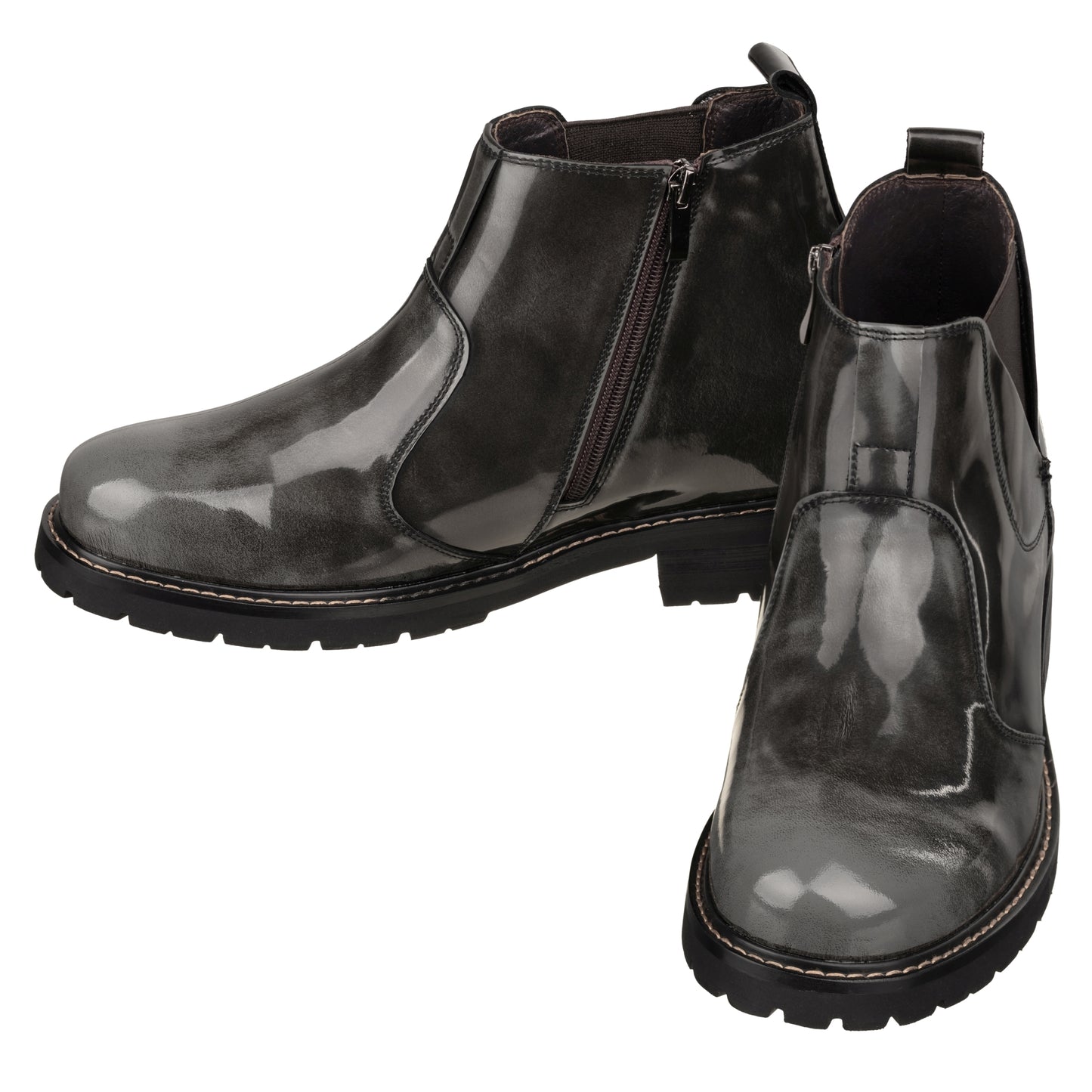 Elevator shoes height increase CALTO - K8991 - 3.6 Inches Taller (Grey) - Patent Leather Boot