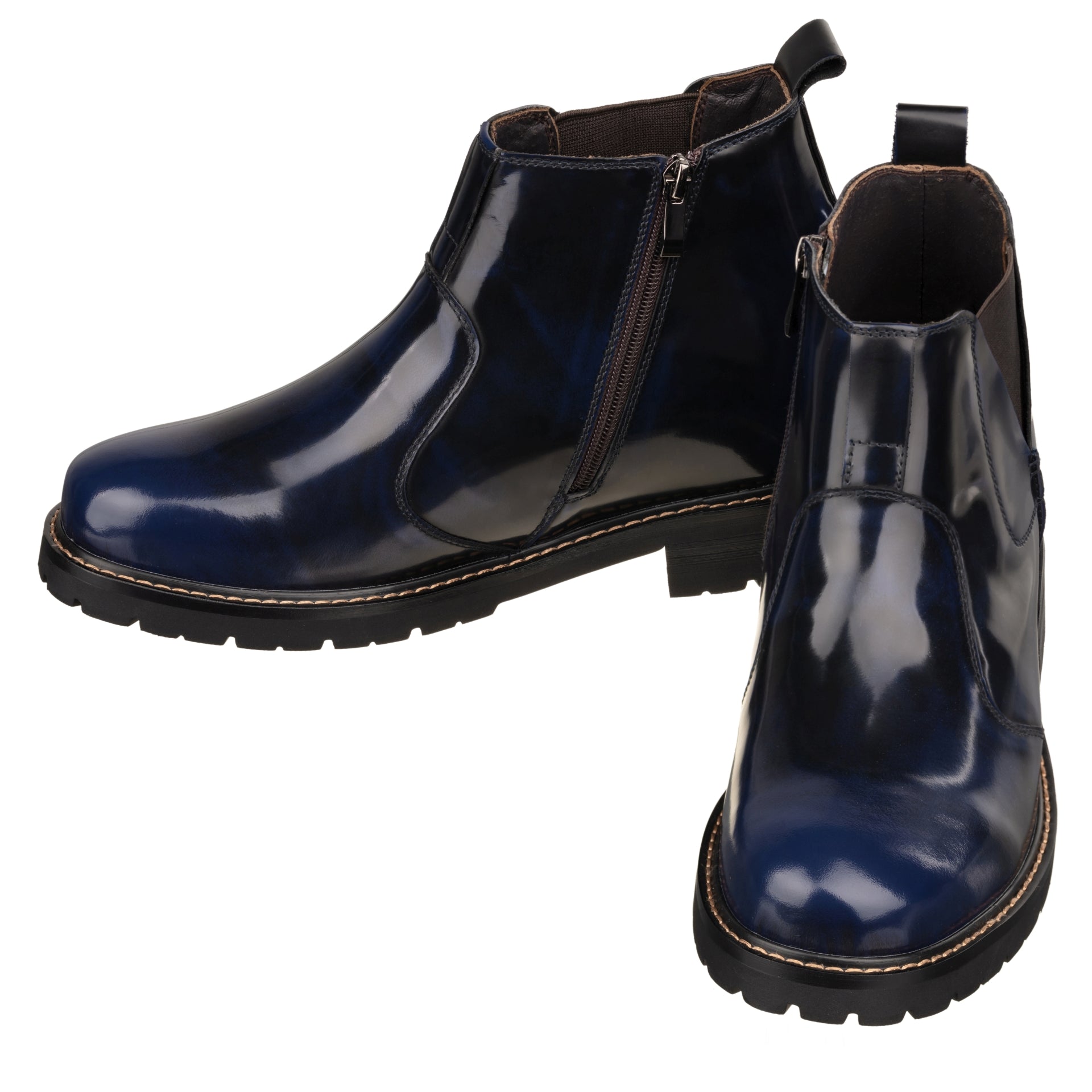 Elevator shoes height increase CALTO - K8993 - 3.6 Inches Taller (Dark Blue) - Patent Leather Boot