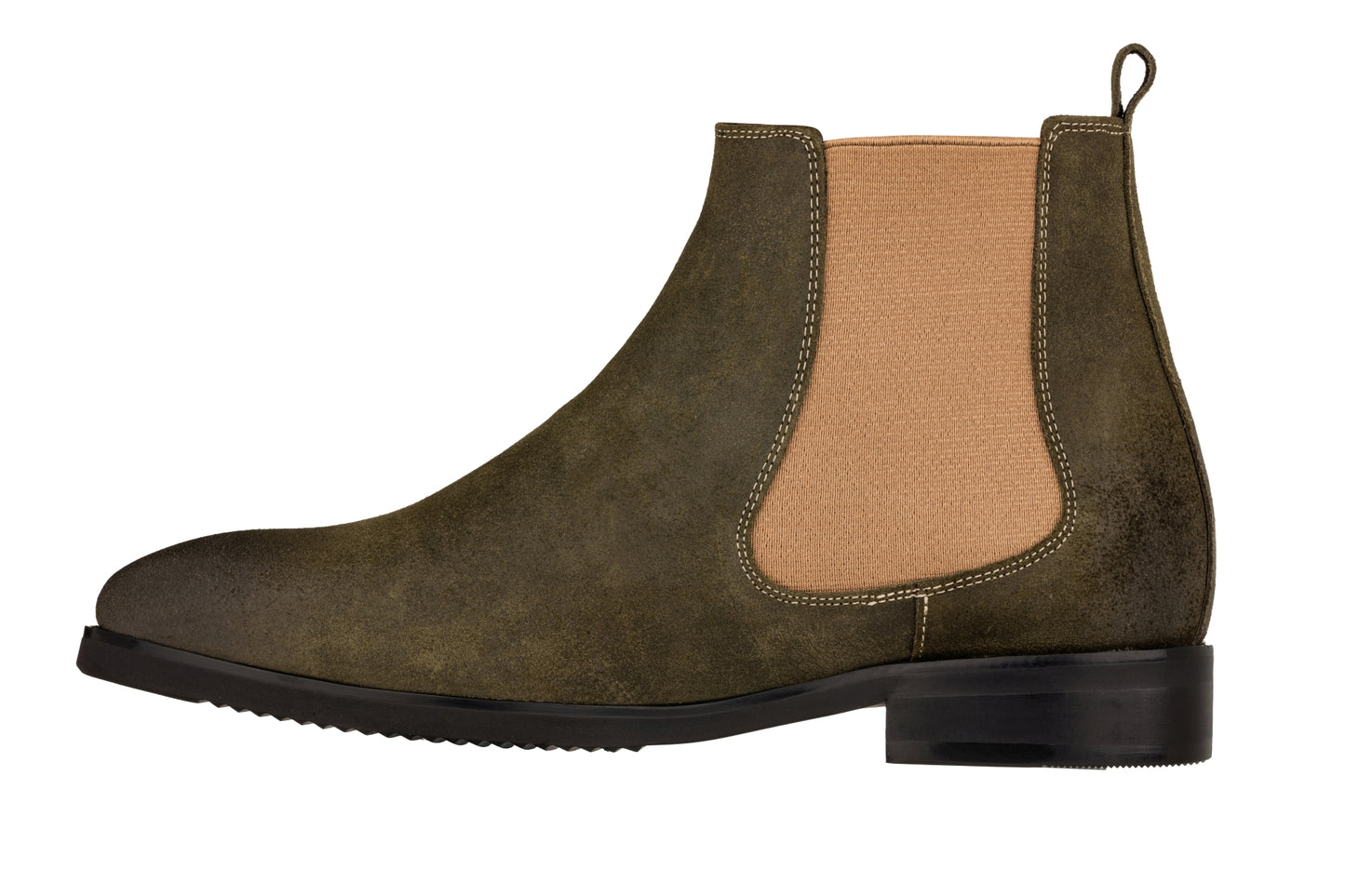 Elevator shoes height increase TOTO - K92082 - 3.0 Inches Taller (Nubuck Army Green) - Chelsea Ankle Boots