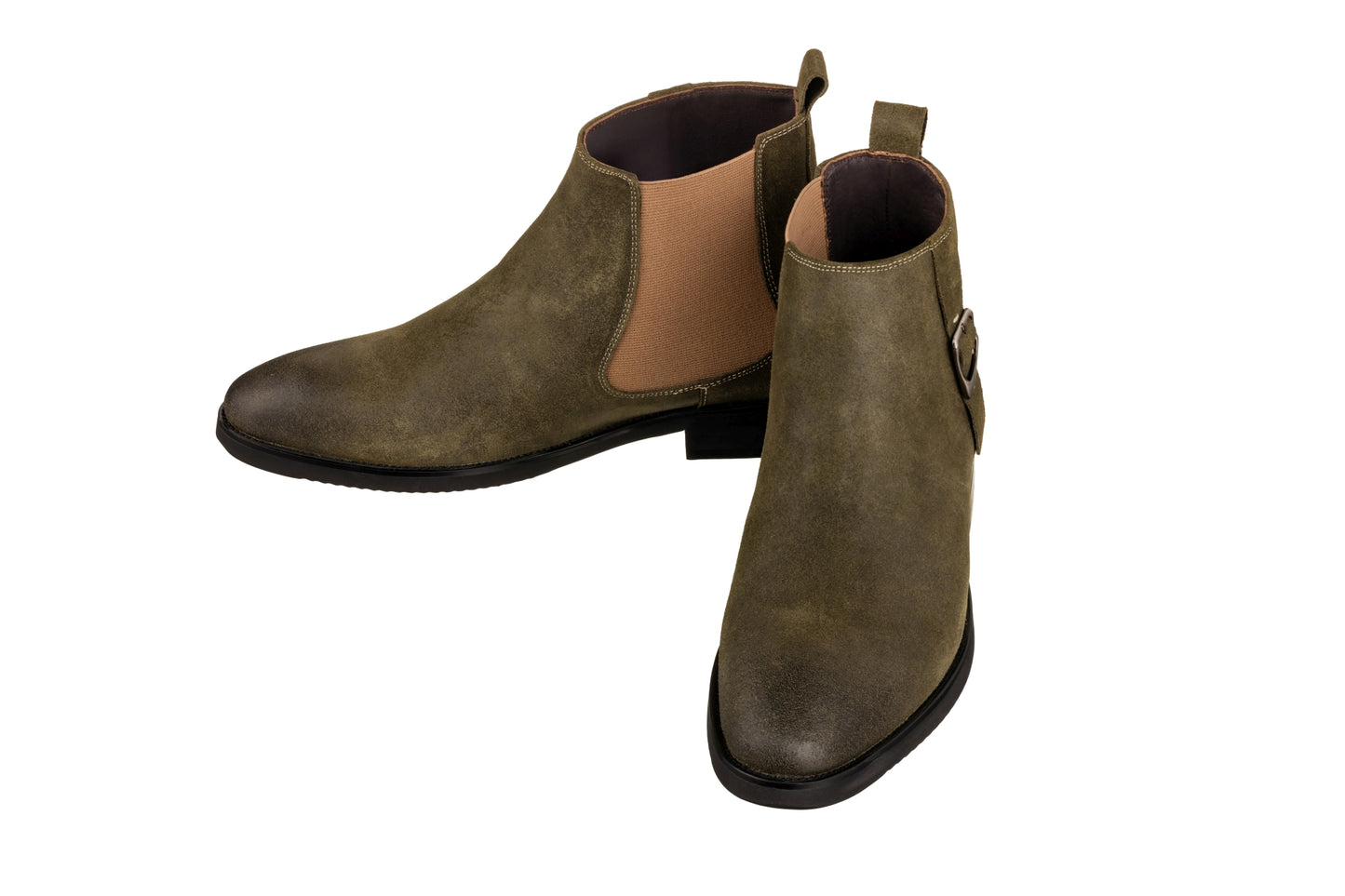 Elevator shoes height increase TOTO - K92082 - 3.0 Inches Taller (Nubuck Army Green) - Chelsea Ankle Boots