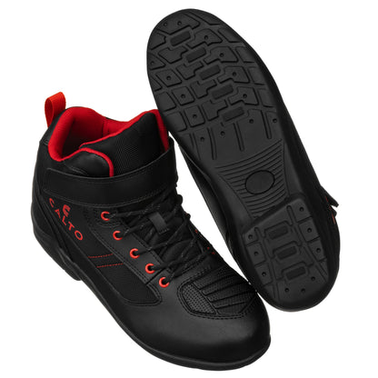 Elevator shoes height increase CALTO - S4039 - 3.2 Inches Taller (Black/Red) - Motorcycle Boots