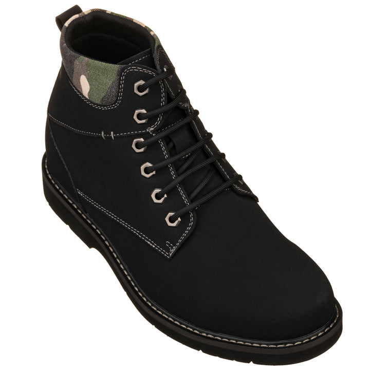Elevator shoes height increase CALTO - YH7831 - 3.2 Inches (Black) - Nubuck Boots