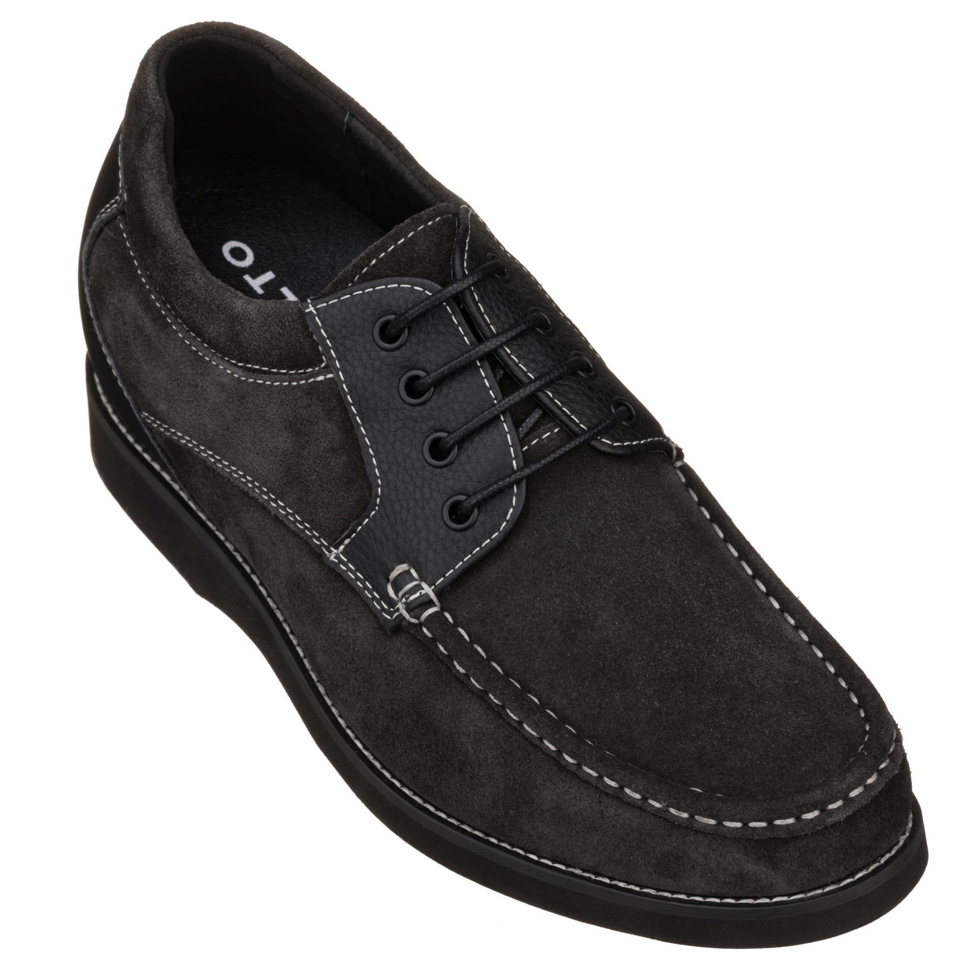 Elevator shoes height increase CALTO - YH9537 - 3.0 Inches (Black) - Casual Leather Shoes