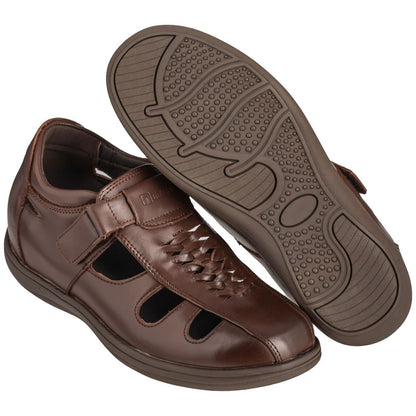 Elevator shoes height increase TOTO - G13072 - 3.2 Inches Taller (Cordovan Dark Brown) Braided Sandals - Super Lightweight