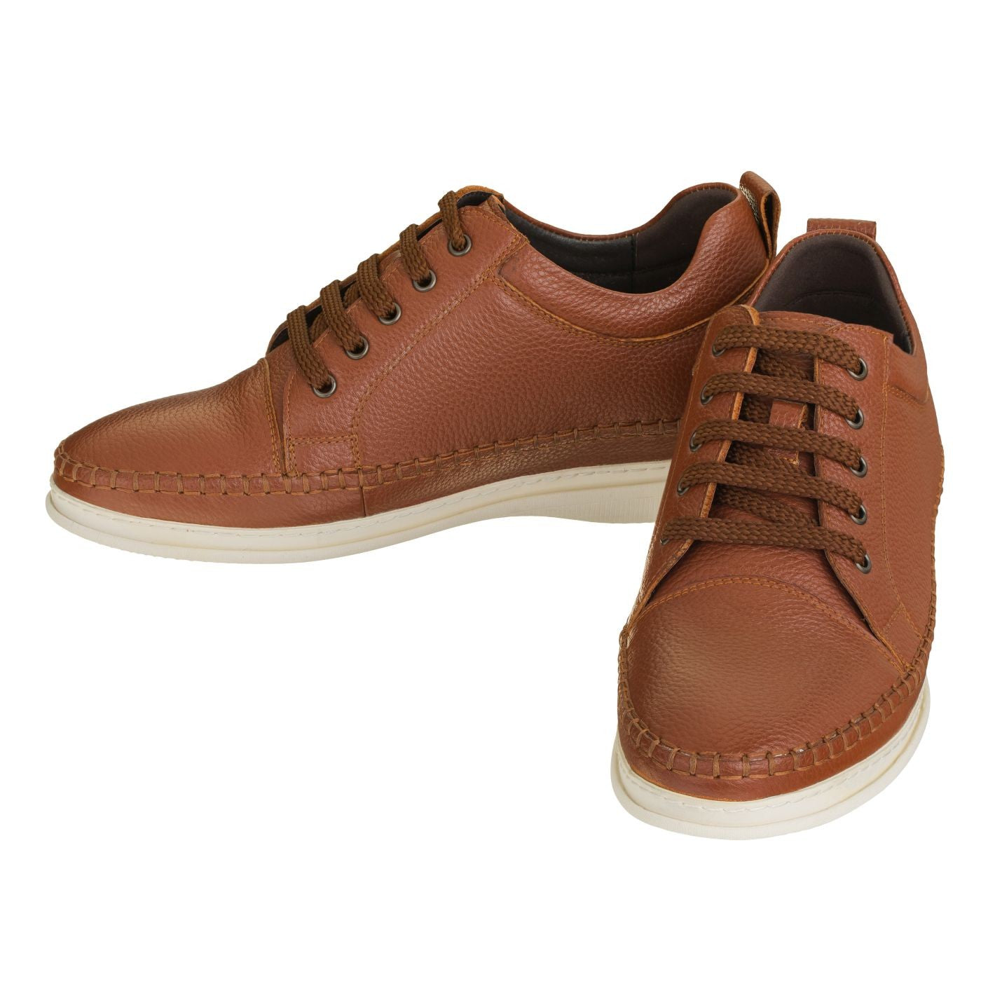 Elevator shoes height increase CALTO Casual 3 Inch Leather Elevator Sneakers - Brown - S4313