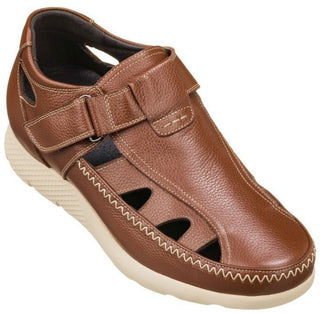Elevator shoes height increase CALTO - K2133 - 2.8 Inches Taller (Brown) - Fisherman Sandal Lightweight