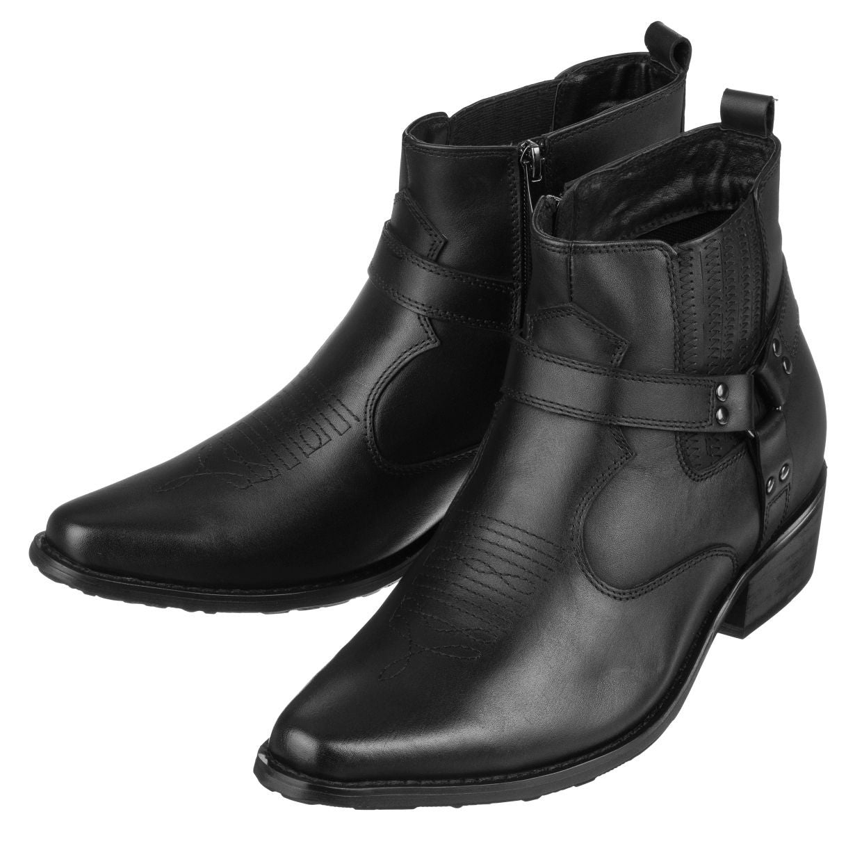 Elevator shoes height increase CALTO - T8112 - 3.3 Inches Taller (Black) - Zipper Boots