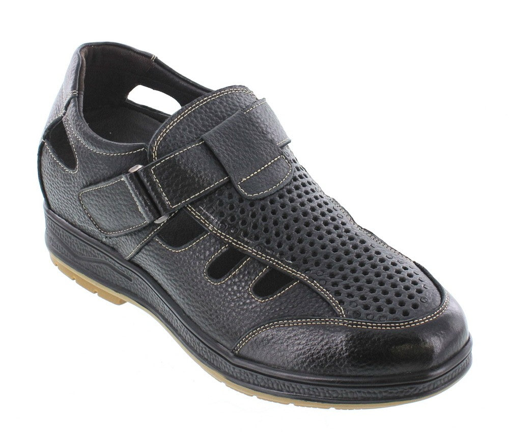 Elevator shoes height increase CALTO - J96702 - 3.2 Inches Taller (Black) - Sandals