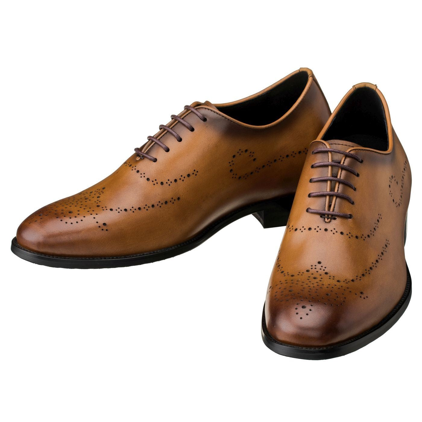 Elevator shoes height increase CALTO - S2212 - 2.8 Inches Taller (Brown Patina) - Seamless Cut
