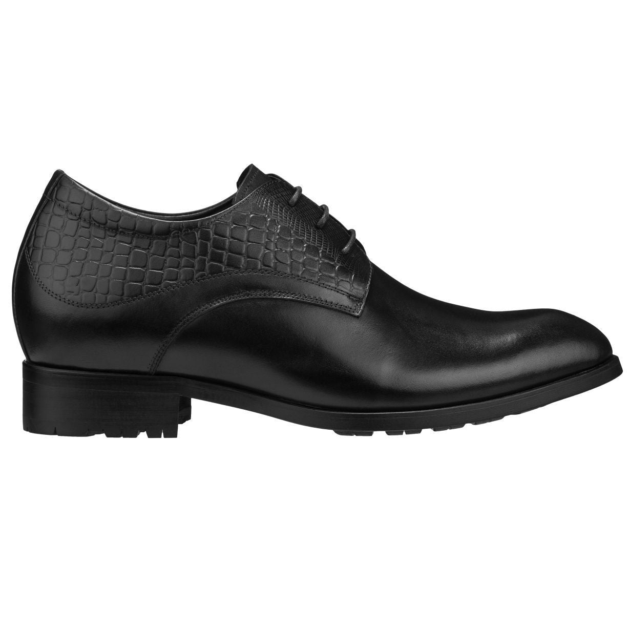 CALTO Men's Invisible Elevator Shoes - Black Leather Oxfords, 2.4" Height Increase, Size 9 D(M) US