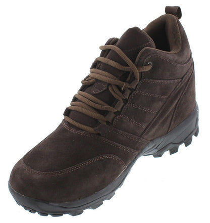 Elevator shoes height increase CALTO - H0031 - 4 Inches Taller (Dark Brown) - Hiking Style Boots