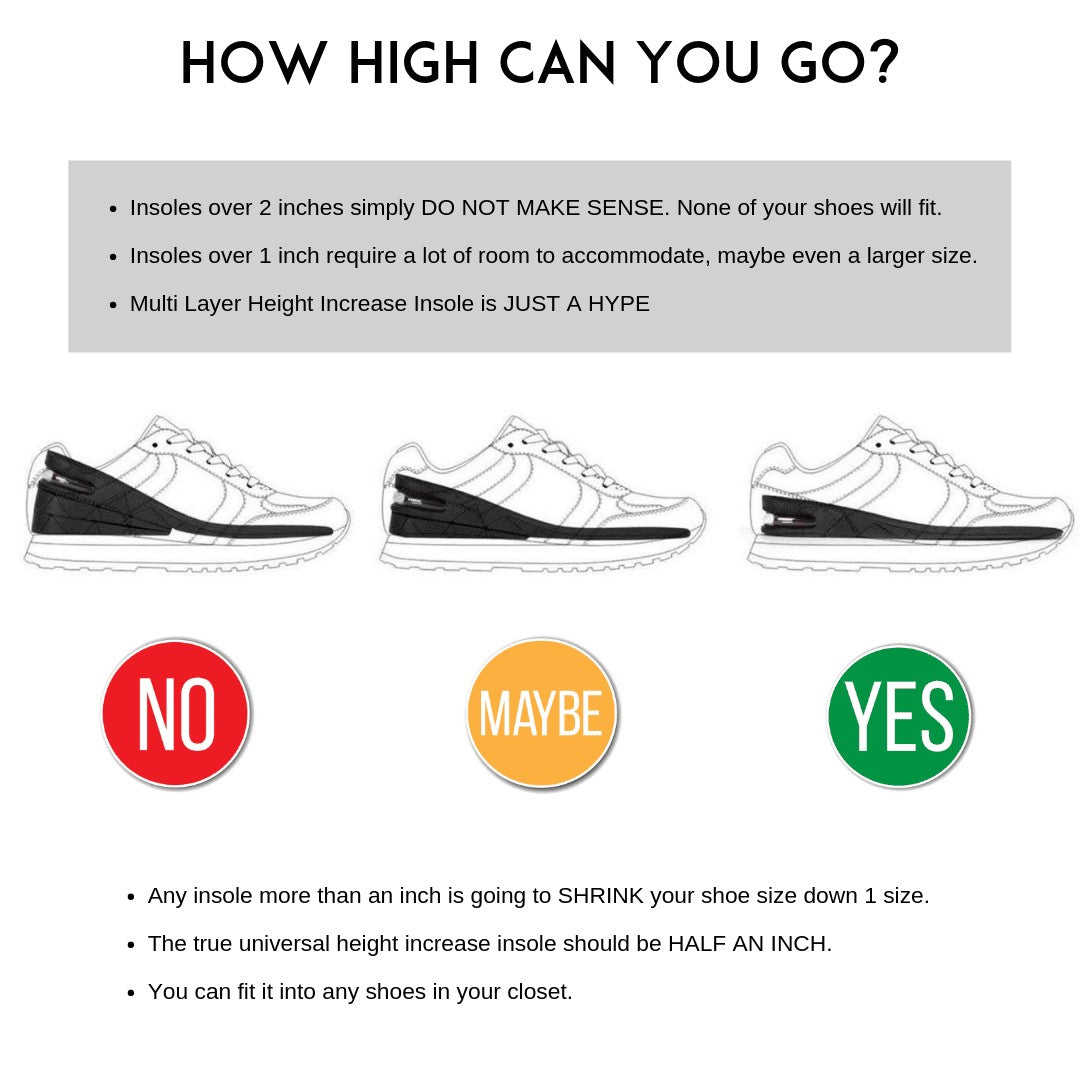 Elevator shoes height increase IK101 - Height Increase Insole - Men Elevator Shoe Insole - 2.5 CM | 1 INCH Taller Elevated Heel Discreetly