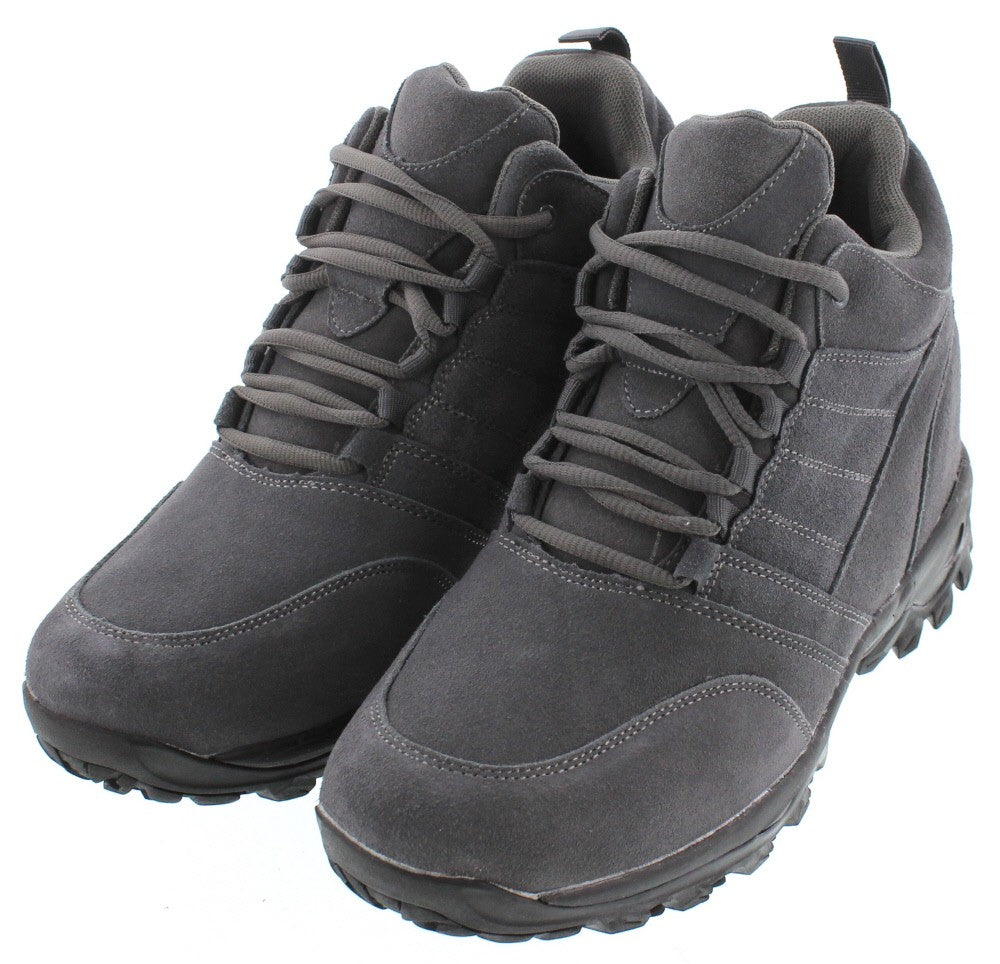 Elevator shoes height increase CALTO - H0032 - 4 Inches Taller (Grey) - Hiking Style Boots