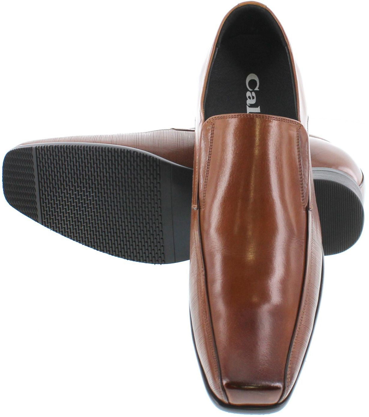Elevator shoes height increase CALTO Slip-On Brown Leather Dress Shoes - Three Inches - Y3022