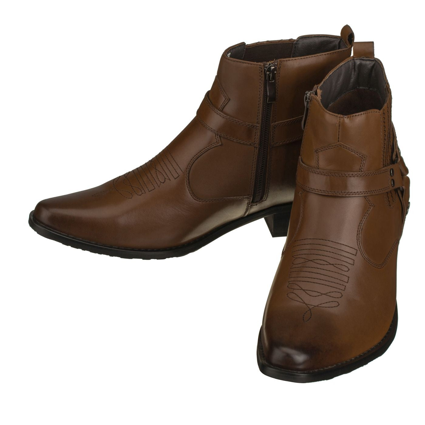 Elevator shoes height increase CALTO - T8113 - 3.3 Inches Taller (Dark Brown) - Zipper Boots