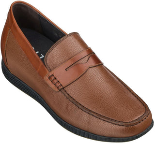 Elevator shoes height increase CALTO Lightweight Brown Penny Loafers - 2.4 Inches - S1092