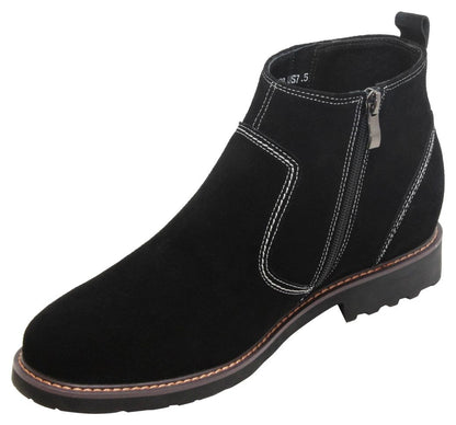 Elevator shoes height increase CALTO - Y41082 - 3.2 Inches Taller (Nubuck Black) - Zipper Boots