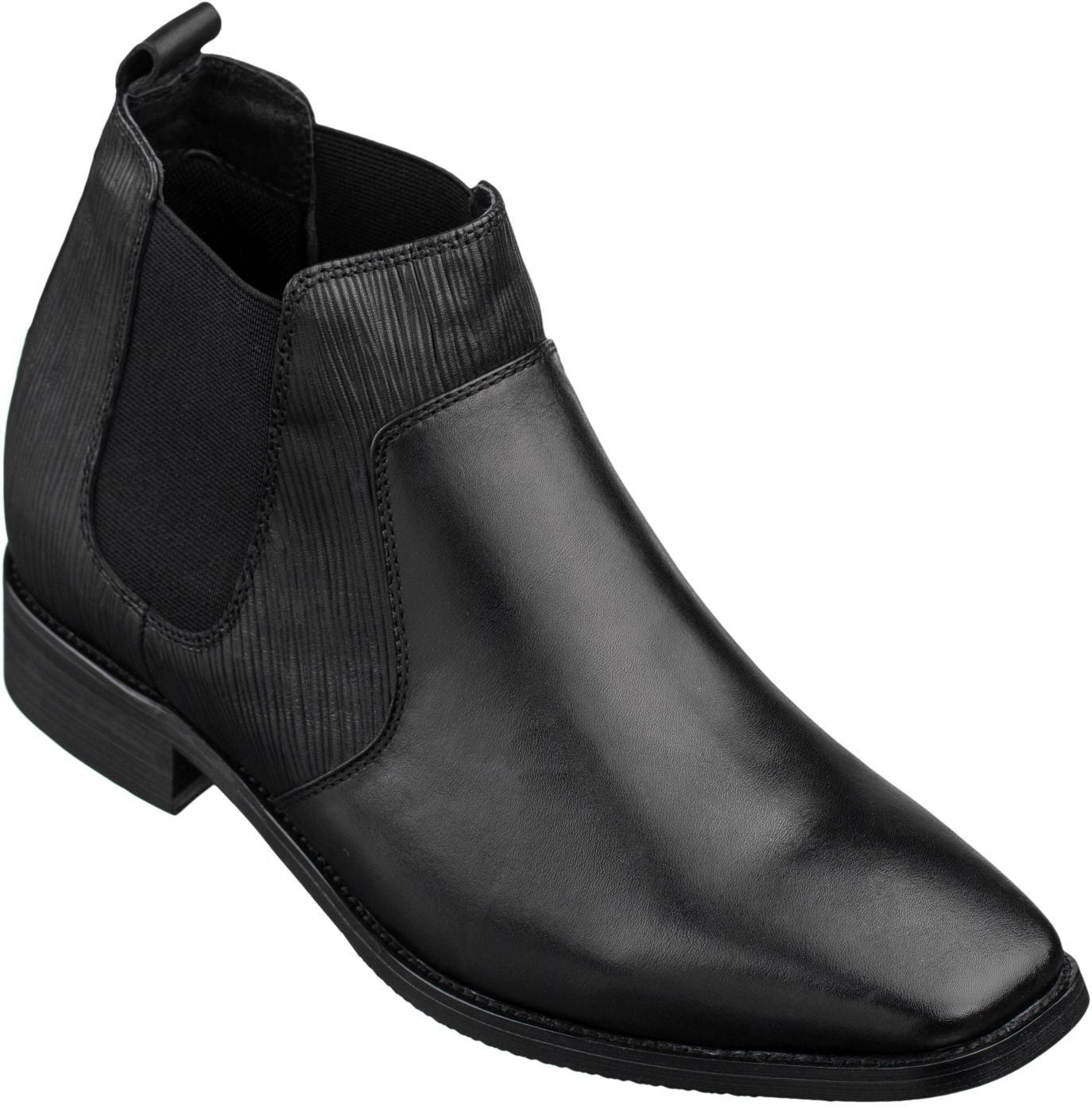 Elevator shoes height increase CALTO Black Leather Chelsea Boots - 3 Inches - T54021