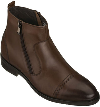 Elevator shoes height increase CALTO - S28002 - 2.8 Inches Taller (Dark Brown) - Lightweight - Zipper Boots