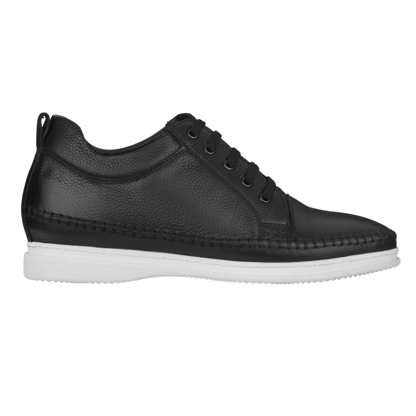 Elevator shoes height increase CALTO 3 Inch Casual Leather Elevator Sneakers - Black - S4311