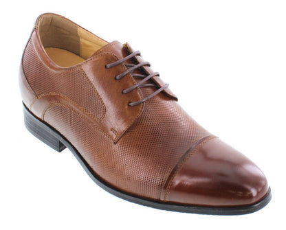 Elevator shoes height increase CALTO Brown Leather Dress Shoes - Three Inches - Y40201