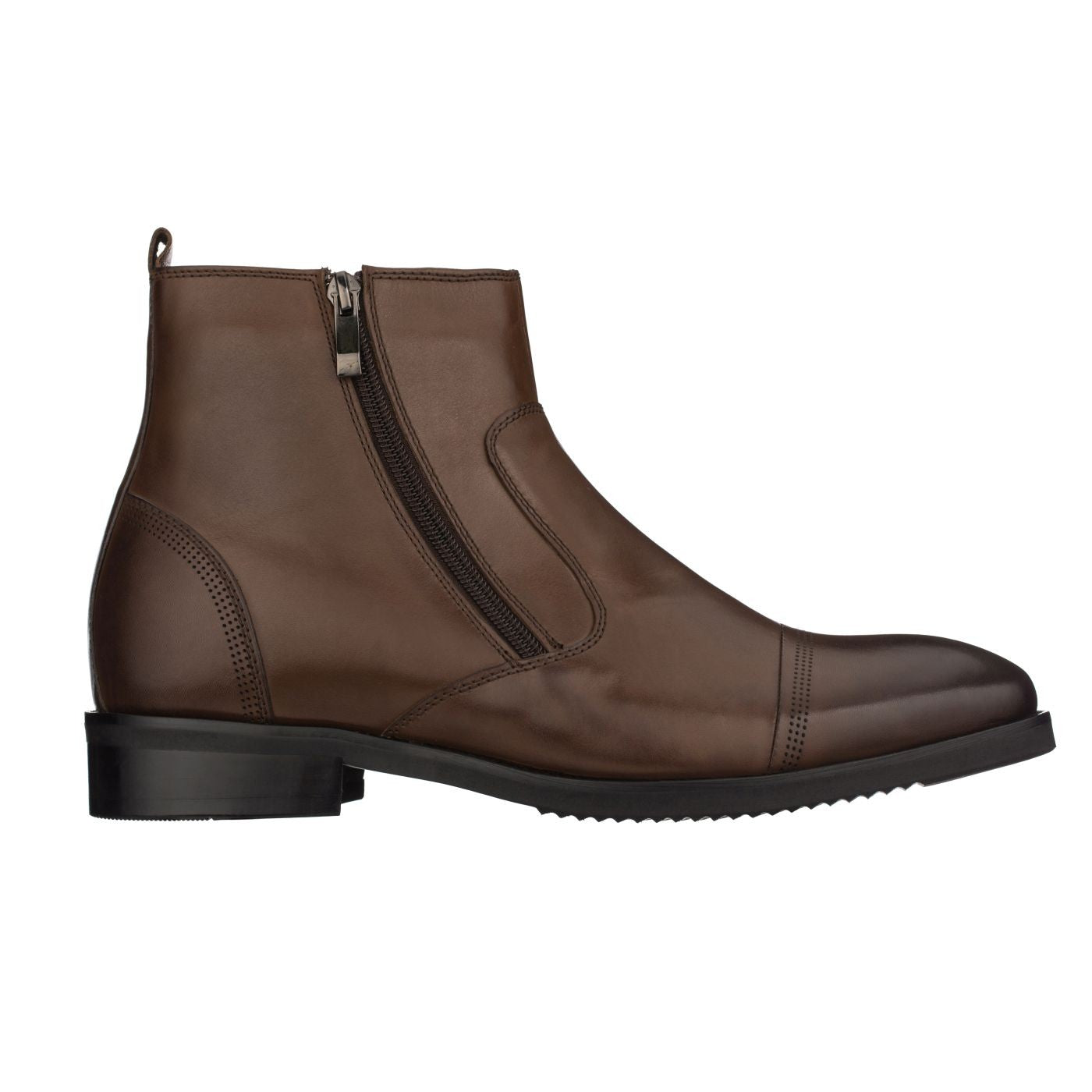 Elevator shoes height increase CALTO - S28002 - 2.8 Inches Taller (Dark Brown) - Lightweight - Zipper Boots