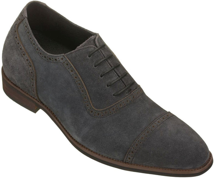 Elevator shoes height increase CALTO Graphite Grey Suede Dress Shoes - Three Inches - S3030