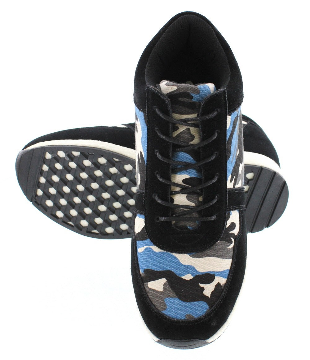 Elevator shoes height increase CALTO - H2243 - 3.2 Inches Taller (Camo Black/Blue Canvas) - Lightweight
