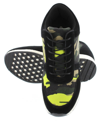 Elevator shoes height increase CALTO - H2244 - 3.2 Inches Taller (Camo Black/Yellow Canvas) - Lightweight