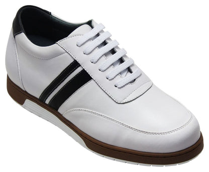 Elevator shoes height increase CALTO White Leather Sneakers - 2.8 inches - Y2821