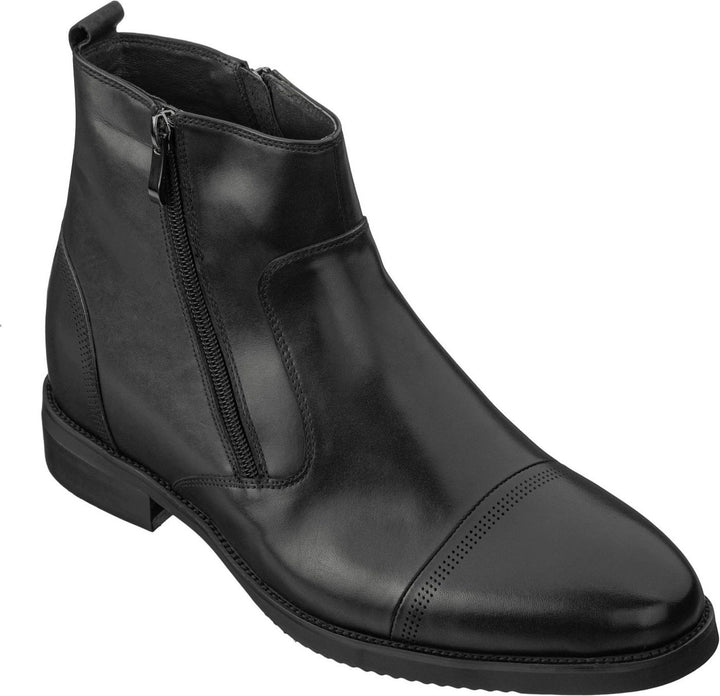 Elevator shoes height increase CALTO - S28001 - 3.2 Inches Taller (Black) - Lightweight - Zipper Boots