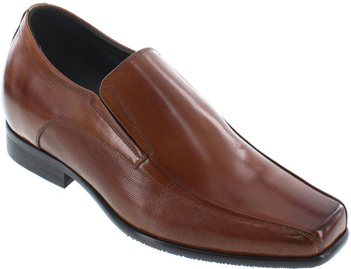 Elevator shoes height increase CALTO Slip-On Brown Leather Dress Shoes - Three Inches - Y3022