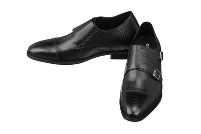 Elevator shoes height increase CALTO - K3114 - 2.8 Inches Taller (Black) - Dual Monk Strap