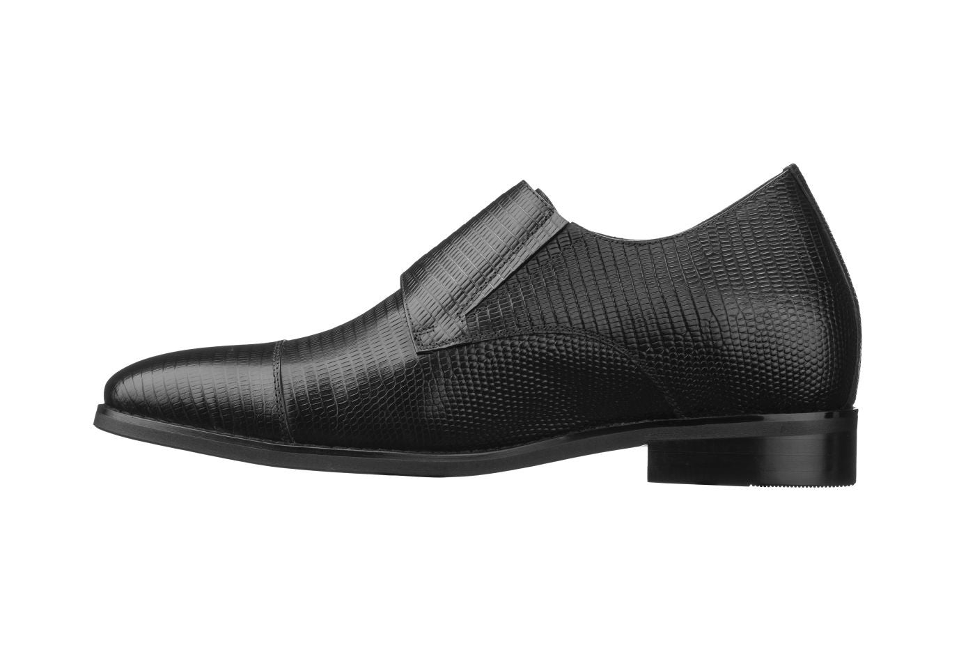 Elevator shoes height increase CALTO - K3114 - 2.8 Inches Taller (Black) - Dual Monk Strap