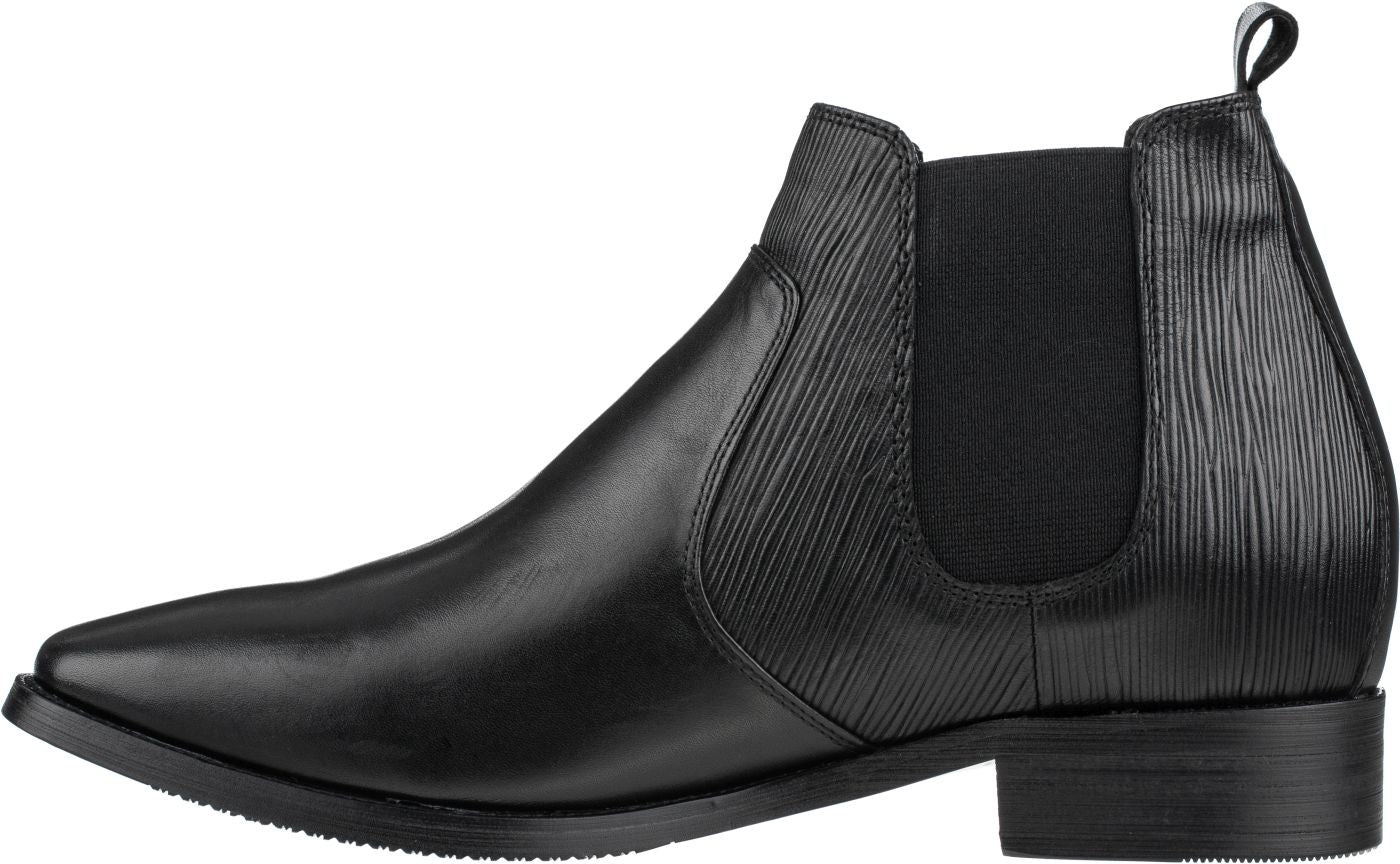 Elevator shoes height increase CALTO Black Leather Chelsea Boots - 3 Inches - T54021